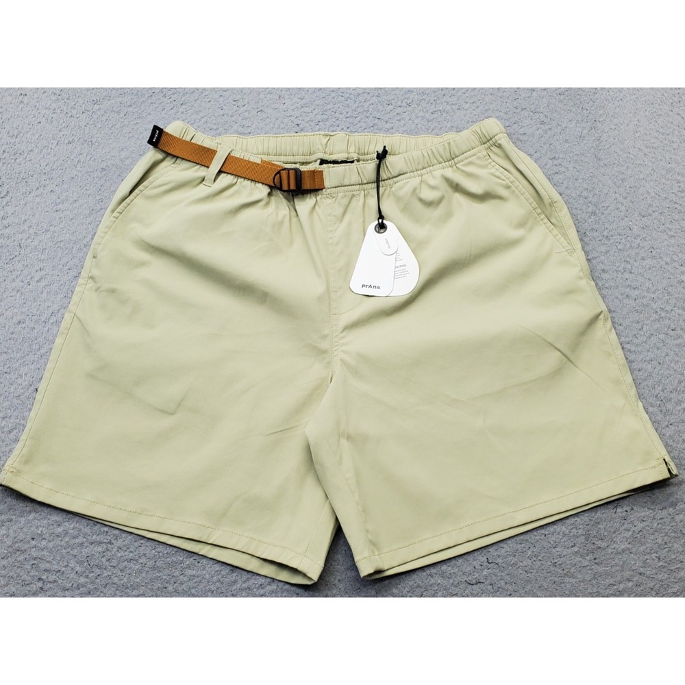 PrAna Zion Pull On Shorts Mens M/07 Tan Stretch Relaxed Fit Slit Hiking Outdoor